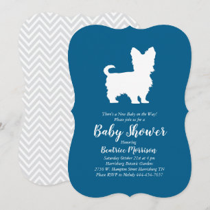 Yorkshire Terrier Dog Baby Shower Blue Boy Invitation