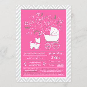 Yorkshire Terrier Dog Baby Shower Pink Girl Invitation