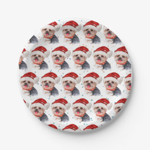 Yorkshire Terrier Dog Breed Christmas Stars Paper Plate