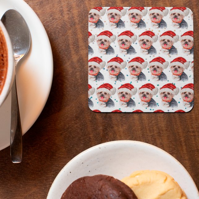 Yorkshire Terrier Dog Breed Christmas Stars Square Paper Coaster (Creator Uploaded)