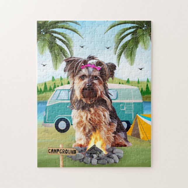 Yorkshire Terrier Dog Camping Jigsaw Puzzle (Vertical)