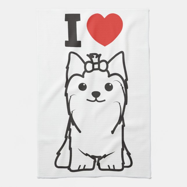 Yorkshire Terrier Dog Cartoon Tea Towel (Vertical)