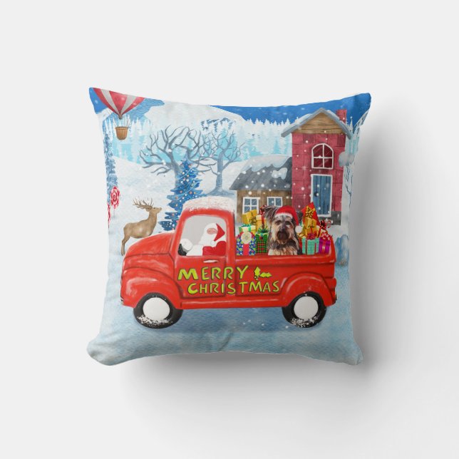 Yorkshire Terrier Dog Christmas Delivery Truck  Cushion (Front)