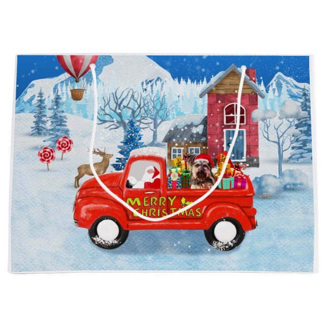 Yorkshire Terrier Dog Christmas Delivery Truck Large Gift Bag (Front)