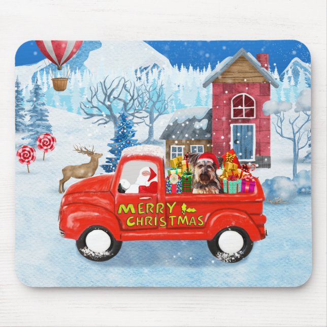 Yorkshire Terrier Dog Christmas Delivery Truck Mouse Pad (Front)