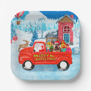 Yorkshire Terrier Dog Christmas Delivery Truck Paper Plate