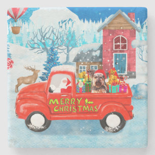 Yorkshire Terrier Dog Christmas Delivery Truck Stone Coaster