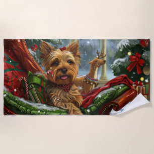 Yorkshire Terrier Dog Christmas Festive Beach Towel