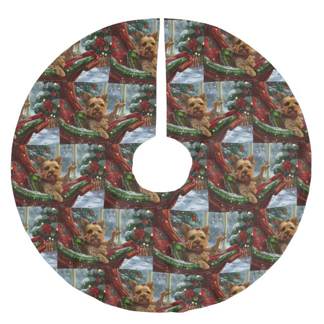 Yorkshire Terrier Dog Christmas Festive Brushed Polyester Tree Skirt (Front)