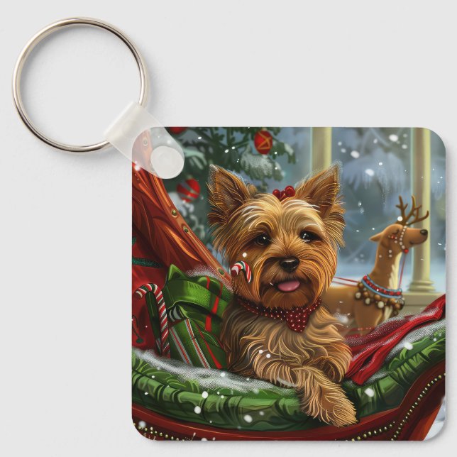 Yorkshire Terrier Dog Christmas Festive Key Ring (Front)