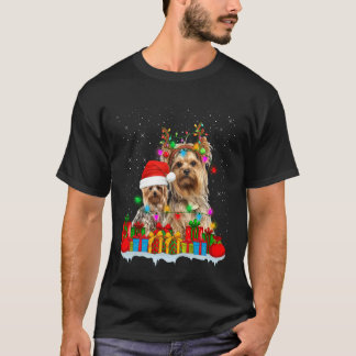 Yorkshire Terrier Dog Christmas Lights Reindeer Sa T-Shirt