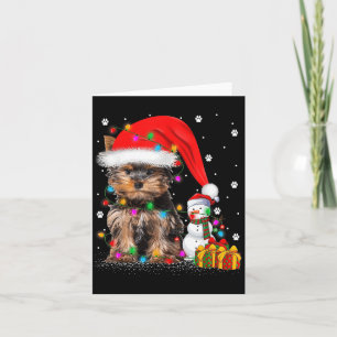 Yorkshire Terrier Dog Christmas Lights Santa Snowm Card
