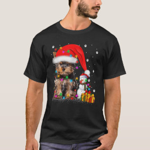 Yorkshire Terrier Dog Christmas Lights Santa Snowm T-Shirt