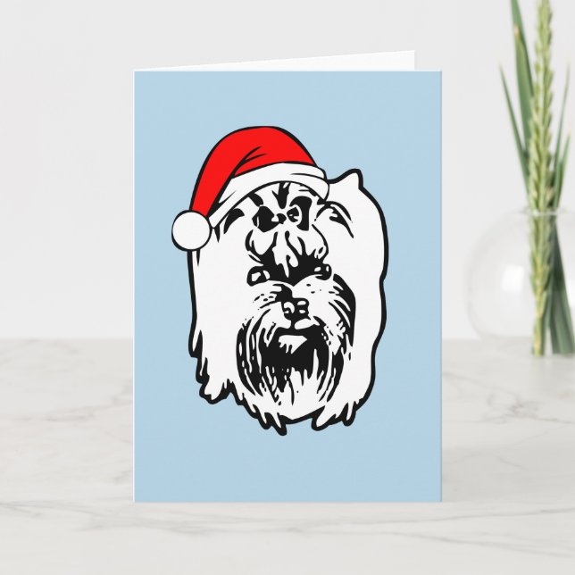 Yorkshire Terrier Dog Christmas Santa Hat Holiday Card (Front)