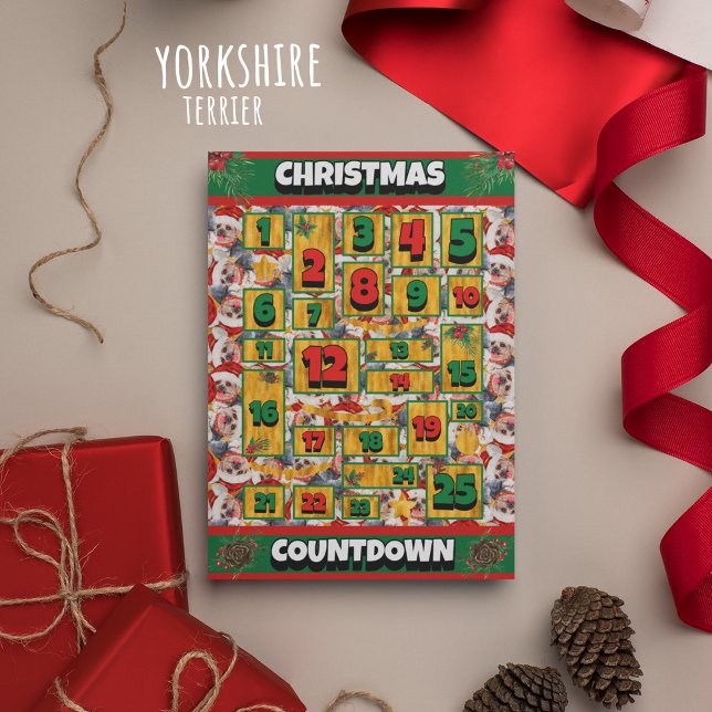 Yorkshire Terrier Dog Countdown Christmas Advent Holiday Card (Creator Uploaded)