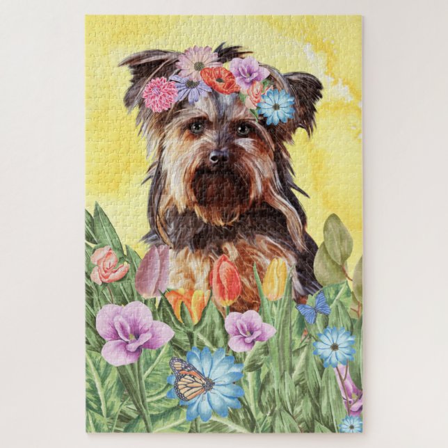 Yorkshire Terrier Dog Flowers Jigsaw Puzzle (Vertical)