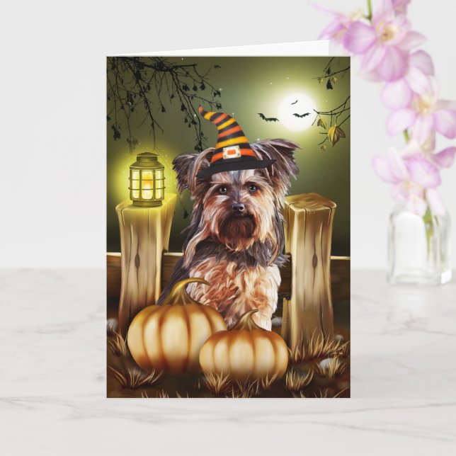 Yorkshire Terrier Dog Halloween Card (Orchid)