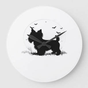 Yorkshire Terrier Dog � Halloween Moon Silhouette Large Clock