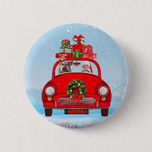 Yorkshire Terrier Dog In Car With Santa Claus 6 Cm Round Badge