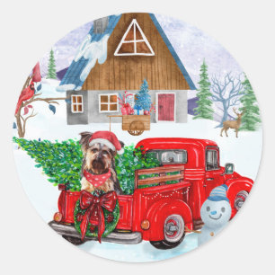 Yorkshire Terrier Dog In Christmas Delivery Truck Classic Round Sticker