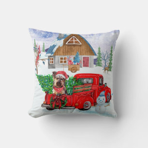 Yorkshire Terrier Dog In Christmas Delivery Truck Cushion