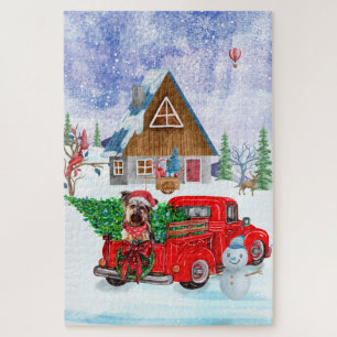 Yorkshire Terrier Dog In Christmas Delivery Truck Jigsaw Puzzle