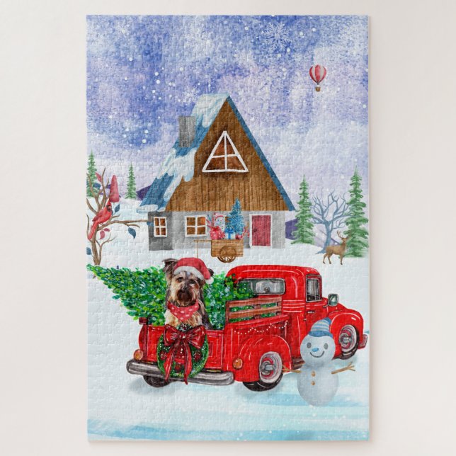 Yorkshire Terrier Dog In Christmas Delivery Truck Jigsaw Puzzle (Vertical)