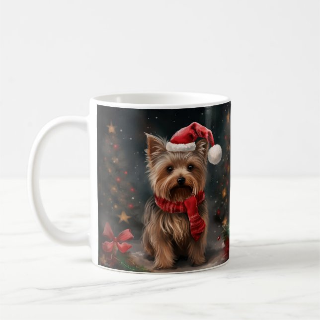 Yorkshire Terrier Dog in Snow Christmas Coffee Mug (Left)