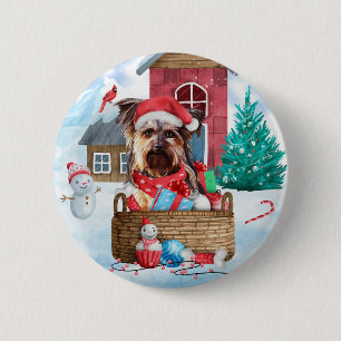 Yorkshire Terrier Dog In snow Christmas Dog House 6 Cm Round Badge