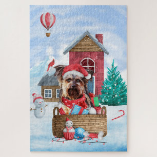 Yorkshire Terrier Dog In snow Christmas Dog House Jigsaw Puzzle