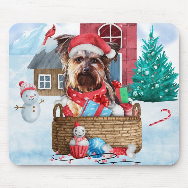 Yorkshire Terrier Dog In snow Christmas Dog House Mouse Pad (Front)