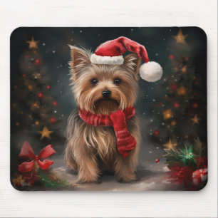 Yorkshire Terrier Dog in Snow Christmas Mouse Pad