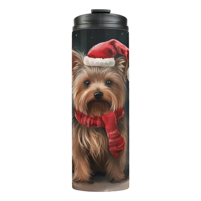 Yorkshire Terrier Dog in Snow Christmas Thermal Tumbler (Front)