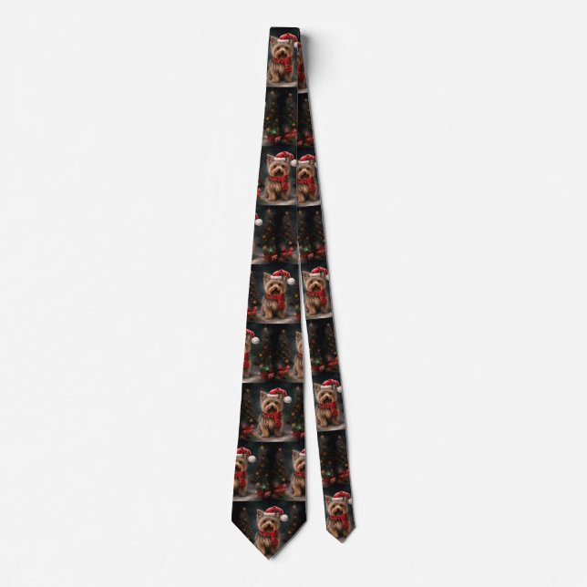 Yorkshire Terrier Dog in Snow Christmas Tie (Front)