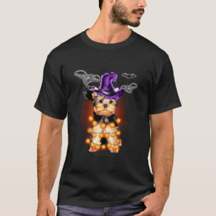Yorkshire Terrier Dog Light Pumpkin Funny Hallowee T-Shirt