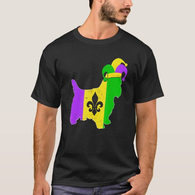 Yorkshire Terrier Dog Mardi Gras Carnival Funny Pu T-Shirt (Front)