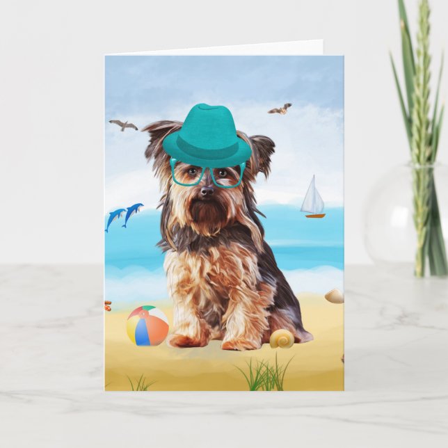 Yorkshire Terrier Dog on Beach  Card (Front)