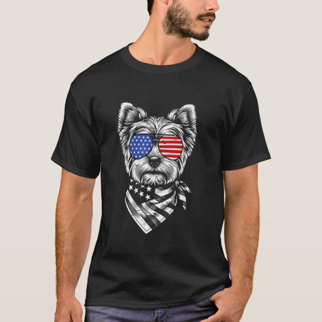 Yorkshire Terrier Dog Patriotic 4th of July Americ T-Shirt (Front)