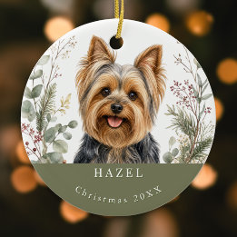 Yorkshire Terrier Dog Picture Watercolor Christmas Ceramic Ornament