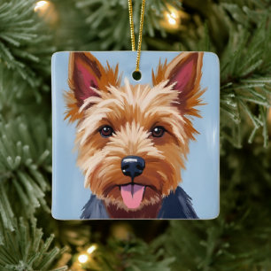 Yorkshire Terrier Dog Portrait Painting Ceramic Ornament