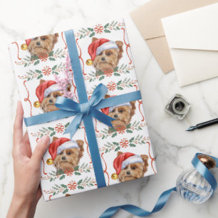 Yorkshire Terrier Dog Santa Christmas Wrapping Paper