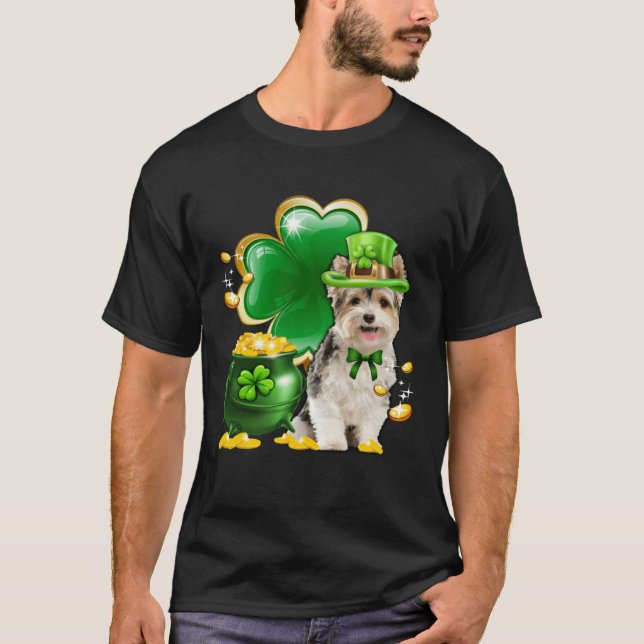Yorkshire Terrier Dog Shamrock Irish Saint St Patr T-Shirt (Front)