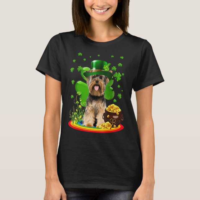 Yorkshire Terrier Dog Shamrock St Patricks Day Dog T-Shirt (Front)