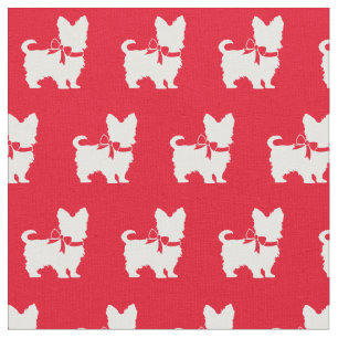 Yorkshire Terrier Dog Silhouette Pet Yorkie Red Fabric
