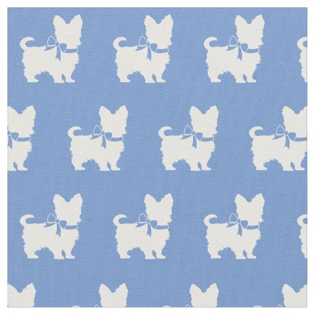 Yorkshire Terrier Dog Silhouette Yorkie Light Blue Fabric (Close Up)