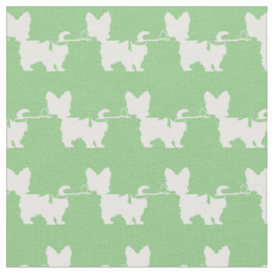 Yorkshire Terrier Dog Silhouette Yorkie Sage Green Fabric