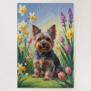 Yorkshire Terrier Dog Spring Flowers Painting  Jigsaw Puzzle