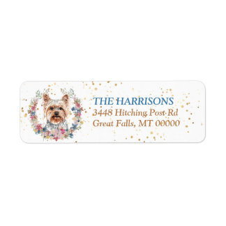 Yorkshire Terrier Dog Spring Flowers Wreath Return Address Label