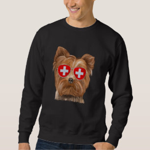 Yorkshire Terrier Dog Switzerland Flag Sunglasses Sweatshirt