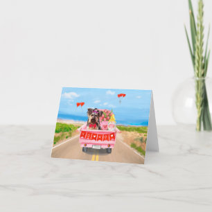 Yorkshire Terrier Dog Valentine's Day Truck Hearts Card